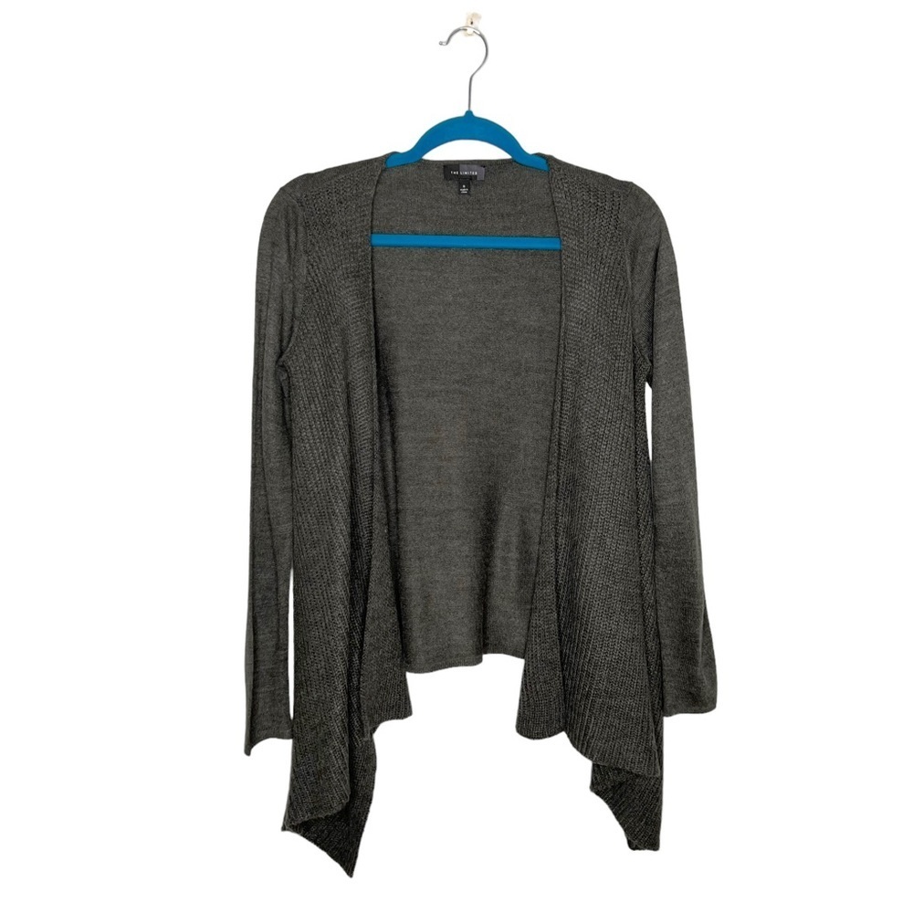 The Limited Solid Gray Knit Open Front Waterfall Cardigan Sweater